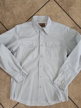 Wrangler Retro Boys' White and Light Blue Geometric Button-Down Western Shirt